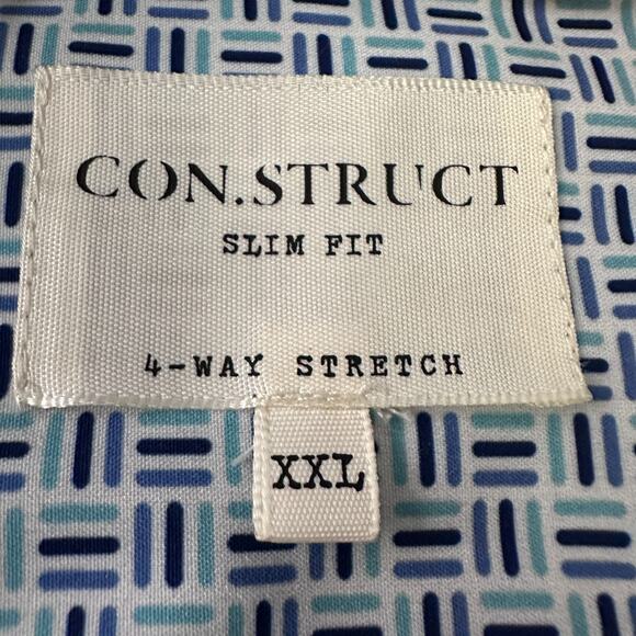 Con.Struct Shirt Men’s 2XL XXL Blue White Geometric Print 4-Way Stretch Slim Fit - Picture 7 of 11